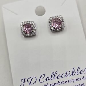 Swarovski Crystal Elements Silver Square Earrings Pink Halo Prom Bridal Casual
